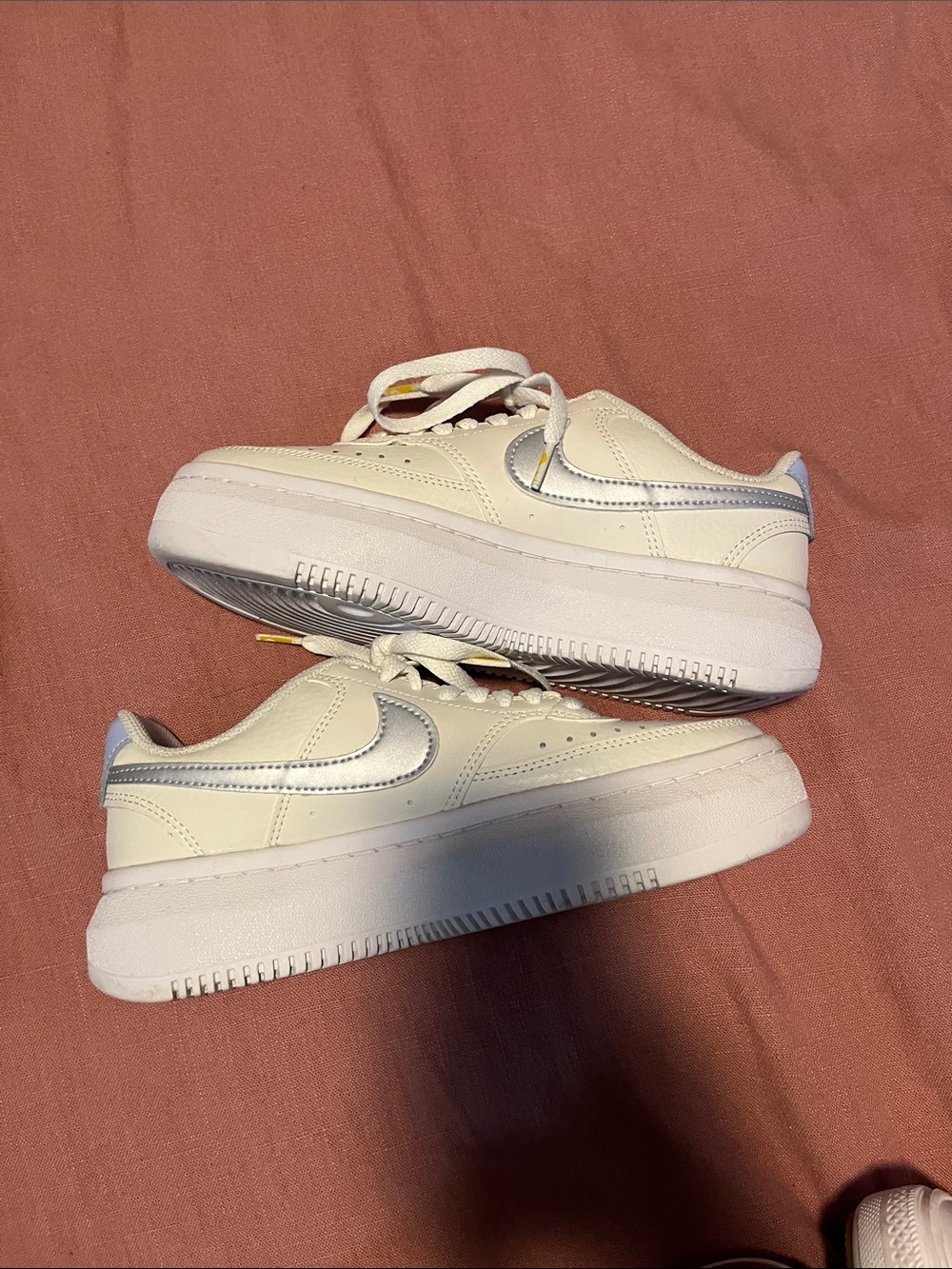 Nike court vision White Platform Sneakers with Silver Swoosh